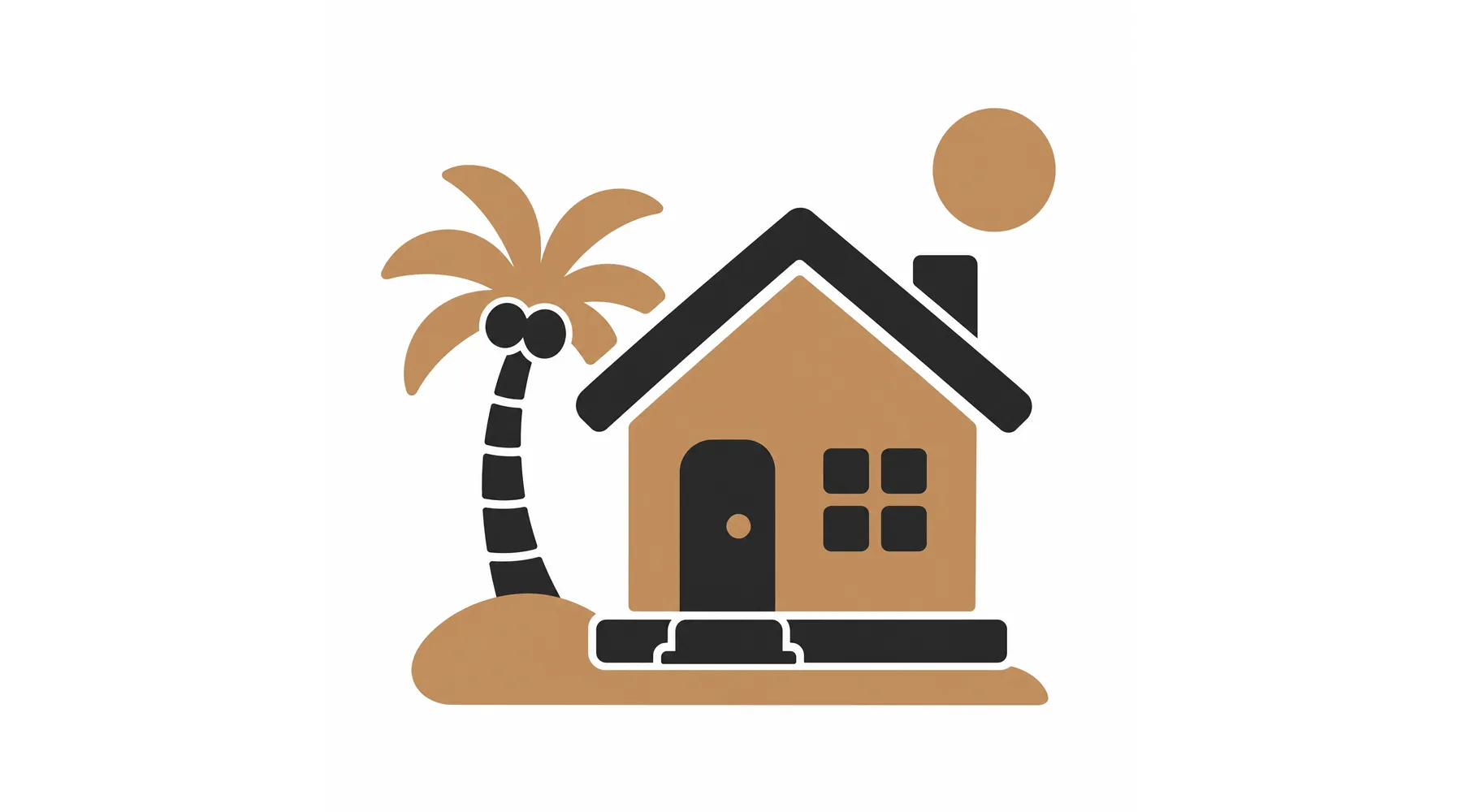 Icone de casa com palmeira representando casa de praia ou campo