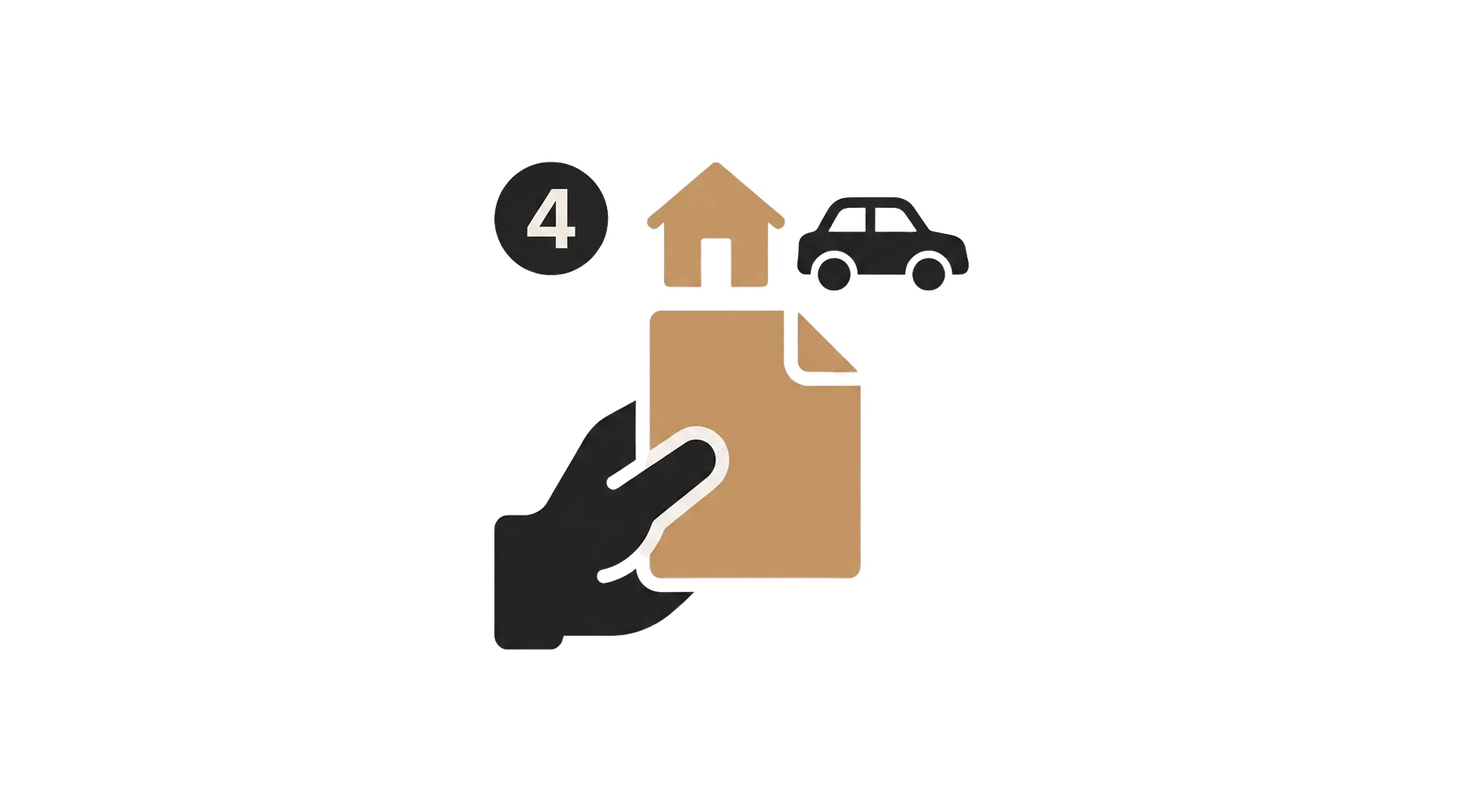 Icone do passo 4, mao recebendo casa e carro com a carta de credito
